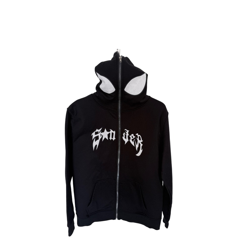 Spider Worldwide Black Full Zip Mask Hoodie Gothic Graphic Streetwear Sweatshirt